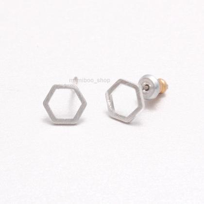 Open Hexagon Stud Earrings
