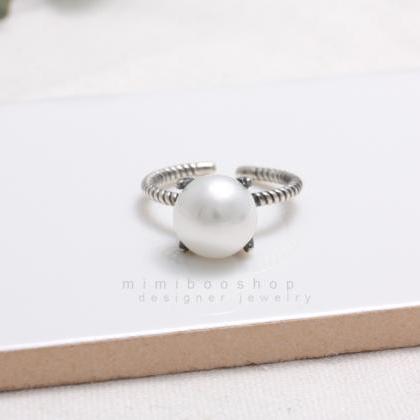 Sterling Silver Pearl Rope Open Band Ring