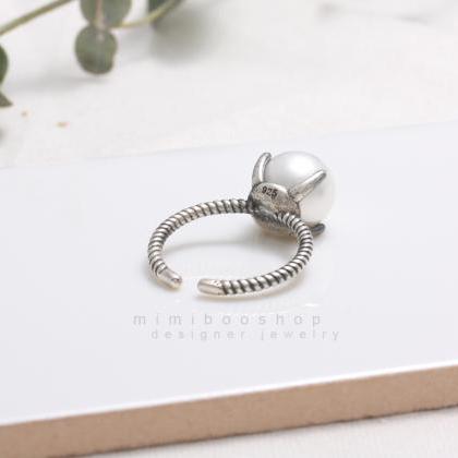 Sterling Silver Pearl Rope Open Band Ring