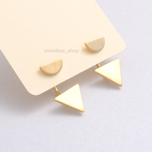 Half Circle Front And Triangle Back Earrings/ Gold, Silver